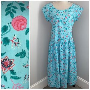 Komil Honolulu vintage 1988 blue floral drop waist cotton maxi dress size Medium